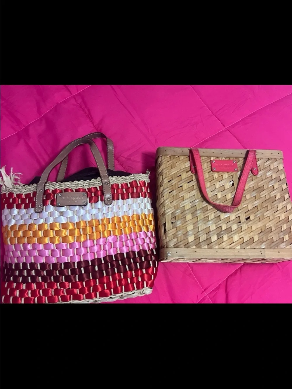 Kate Spade Pink Multicolor Woven Tote Bags